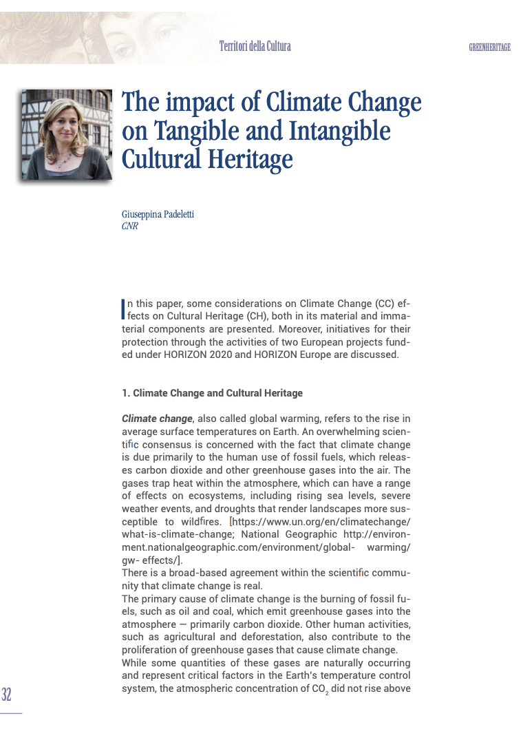 The impact of Climate Change on Tangible and Intangible Cultural Heritage